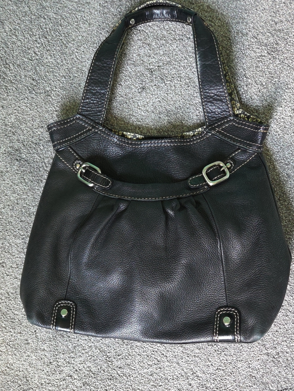 Fossil Black Leather Shoulder Bag with Silver Buckle Accents